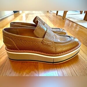 Clergerie Paris Bahati Platform Loafers in Snake Effect Leather Size 38
